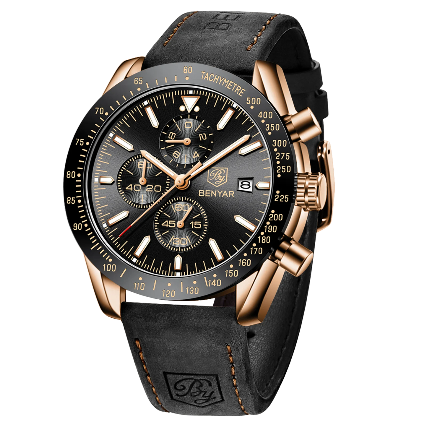 Montre chronographe à quartz pour homme – Montre-bracelet analogique étanche avec bracelet en cuir