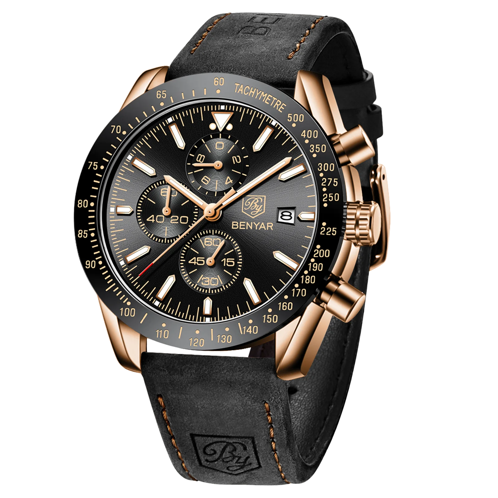 Montre chronographe à quartz pour homme – Montre-bracelet analogique étanche avec bracelet en cuir