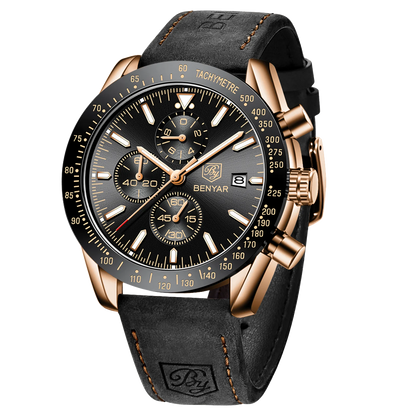 Montre chronographe à quartz pour homme – Montre-bracelet analogique étanche avec bracelet en cuir