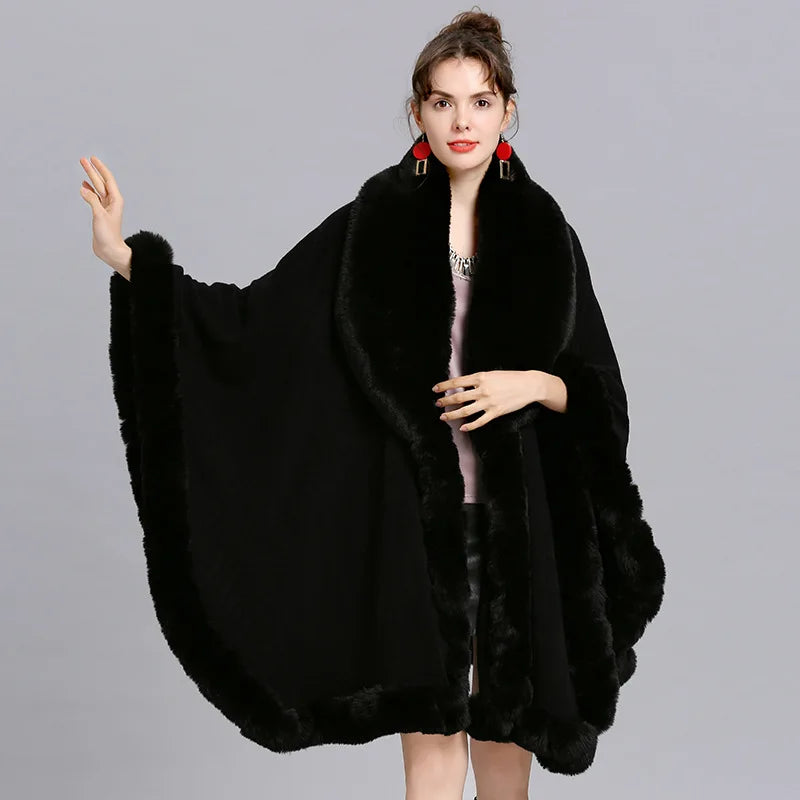 Women's Winter Plaid Hooded Fur Collar Shawl