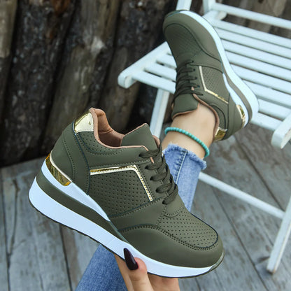 Women's Spring Autumn Lace-Up Lightweight Wedge Casual Shoes