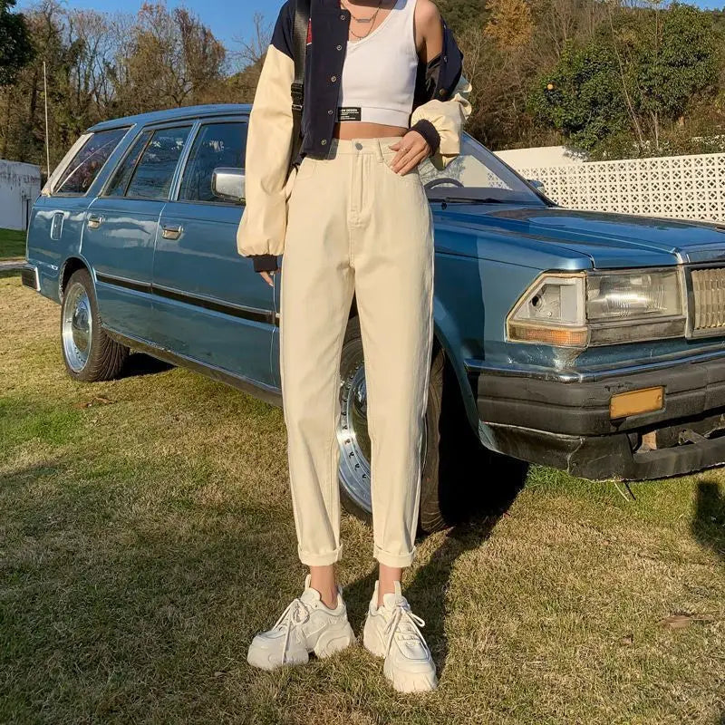 Women's Thickened Fleece Lined Nine Point Jeans