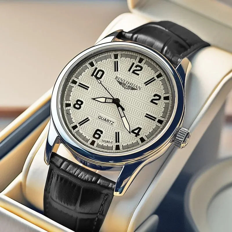 Wasserdichte Herren-Quarzuhr – Analoge Armbanduhr mit Lederarmband