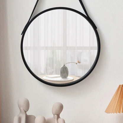 Miroir de courtoisie rond mural sans perforation avec bordure en bois