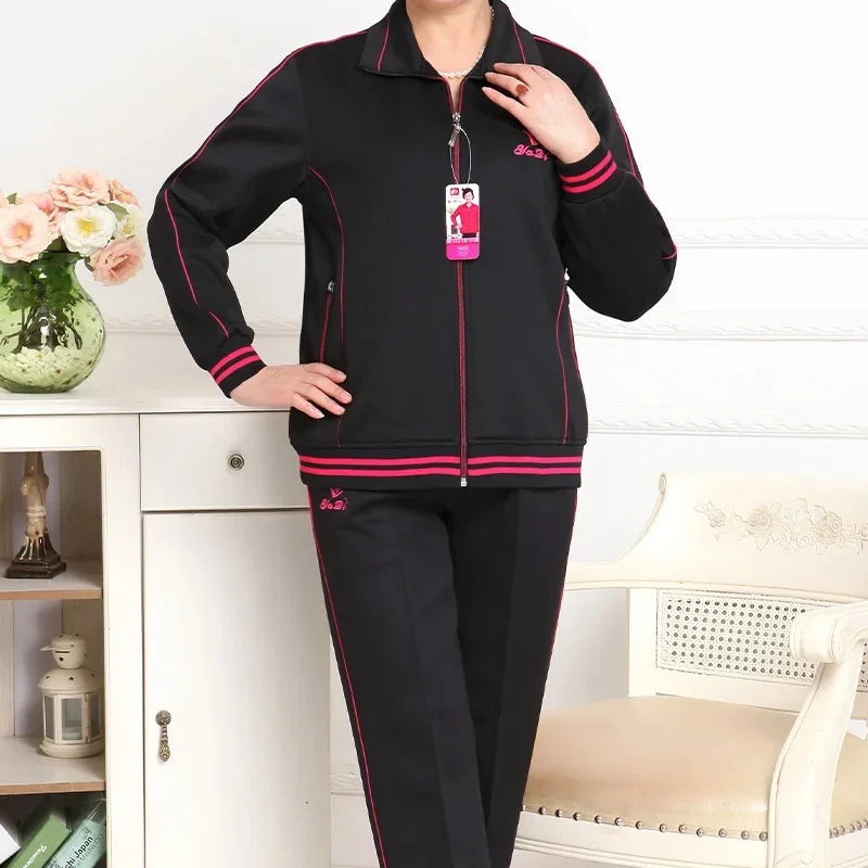 Women's Embroidered Zipper Autumn Winter Knitted Two Piece Set