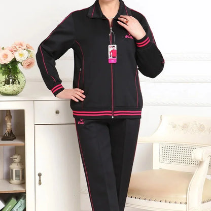 Women's Embroidered Zipper Autumn Winter Knitted Two Piece Set