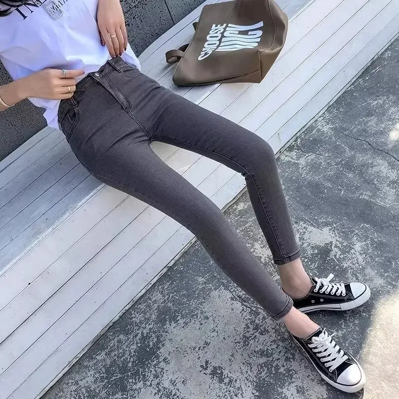 Jean crayon élastique taille haute pour femme