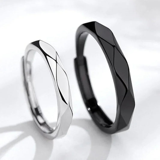 Adjustable Black & White Lozenge Couple Rings
