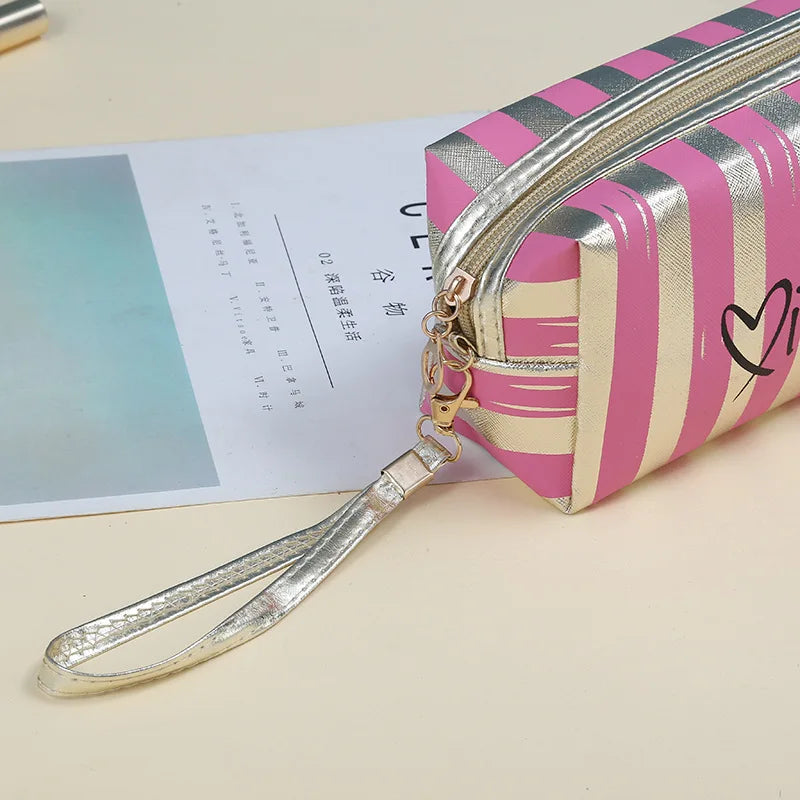 Womens Waterproof Striped Cosmetic Makeup Bag