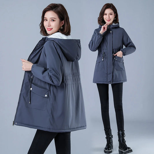 Cotton Puffer Parka Hood - Women's Winter Coat