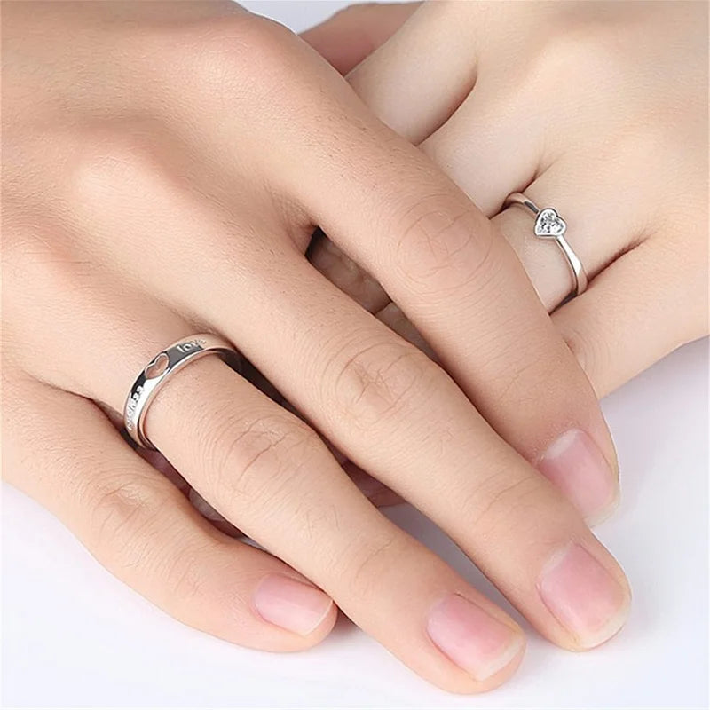 Bagues assorties en forme de battement de cœur (lot de 2) pour couples, bagues de promesse romantiques