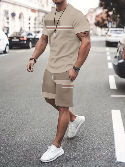 Anime Print Mens Shorts and T Shirt Set