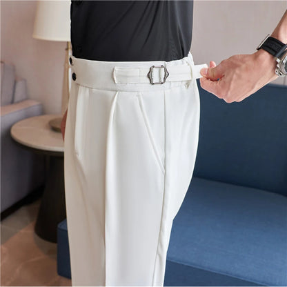 Men's High Waist Slim Belt Design Trousers