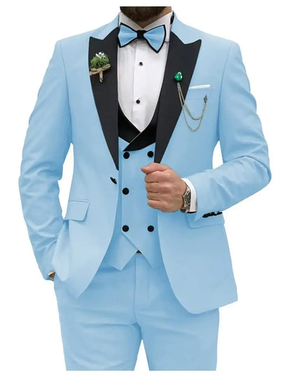 Costume 3 Pièces Homme Bleu Roi Slim Fit - Blazer - Gilet - Pantalon