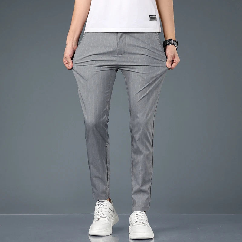 Men's Lightweight Zipper Fly Striped Summer Pants