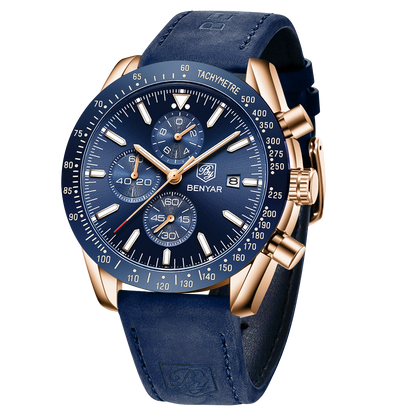 Montre chronographe à quartz pour homme – Montre-bracelet analogique étanche avec bracelet en cuir