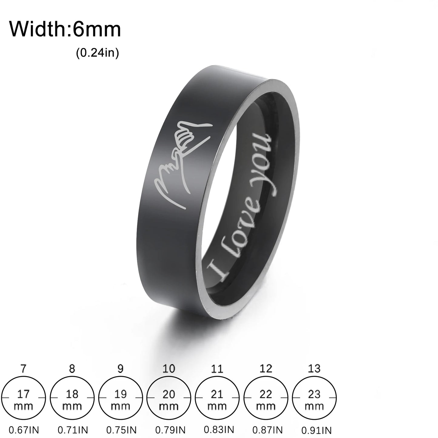 Bagues de promesse pour couple en acier inoxydable – Bague assortie gravée « Je t'aime »