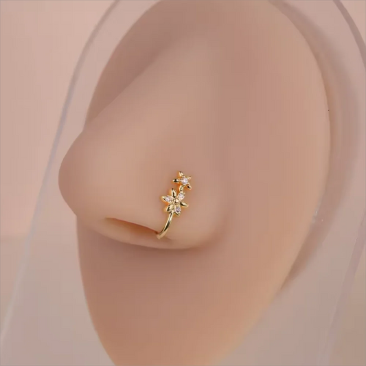 1pc Double Flower Charm Zircon U-shaped Nose Clip
