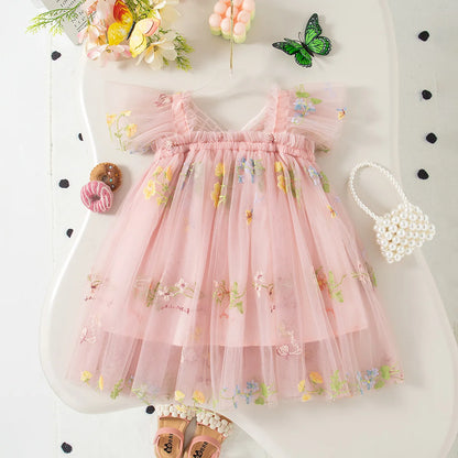 Feen-Trägerkleid aus besticktem Schmetterlingsnetz