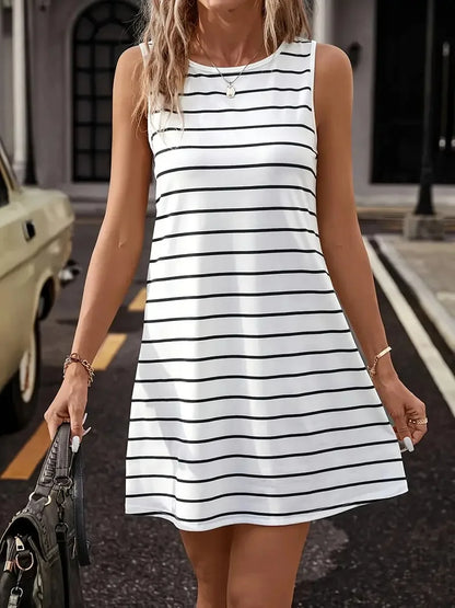 Women’s Floral Print Summer Dress – Round Neck Sleeveless Slim Fit Casual Mini Dress