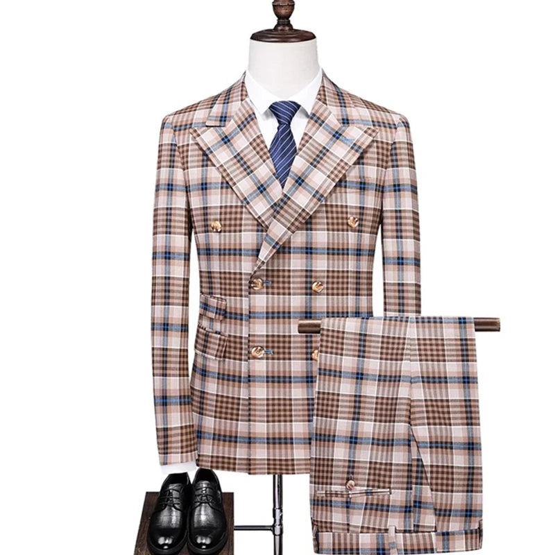 Men's Slim & Fit Business Plaid Suit