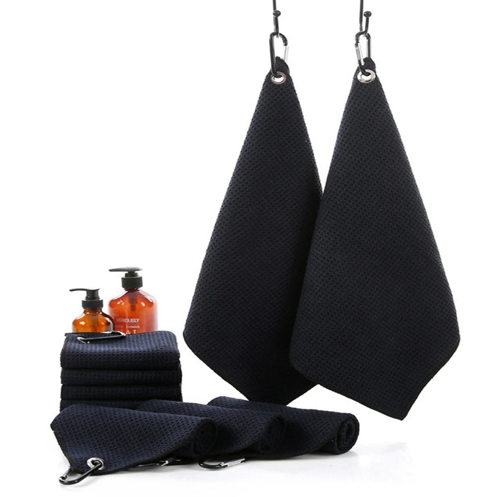 Black Microfiber Golf Towel with Carabiner Hook