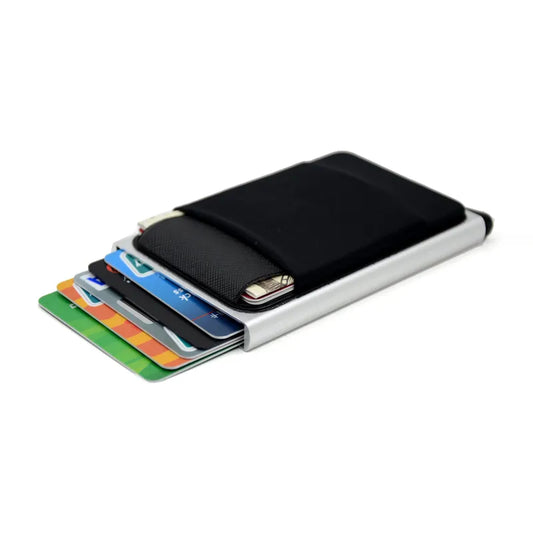 RFID-Geldbörse aus Aluminium mit elastischer Rückseite