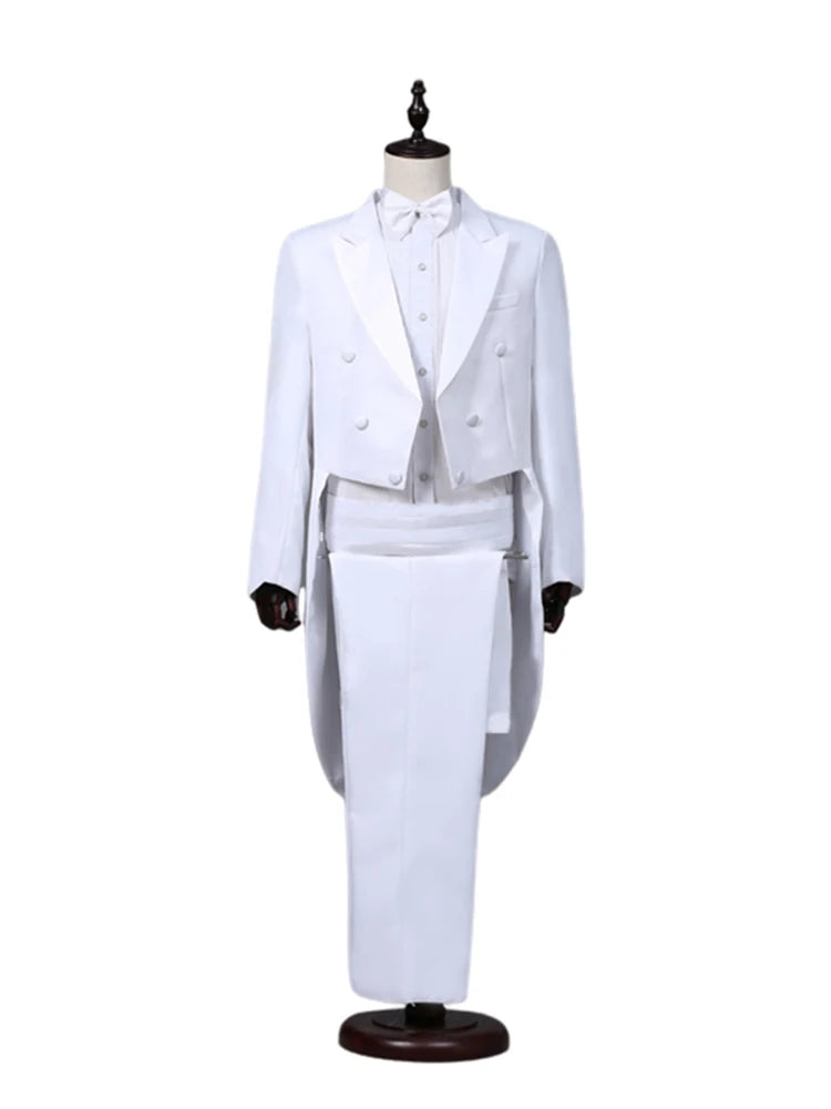 Custom Tailcoat Suits for Men - White/Black/Grey/Burgundy