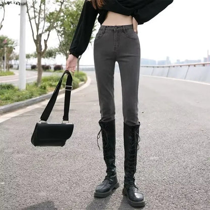 Jean crayon élastique taille haute pour femme