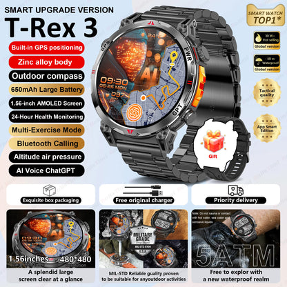 Unisex T-Rex3 GPS Sports Smartwatch – Fitness Tracker Heart Rate Monitor 3ATM Waterproof Smart Watch