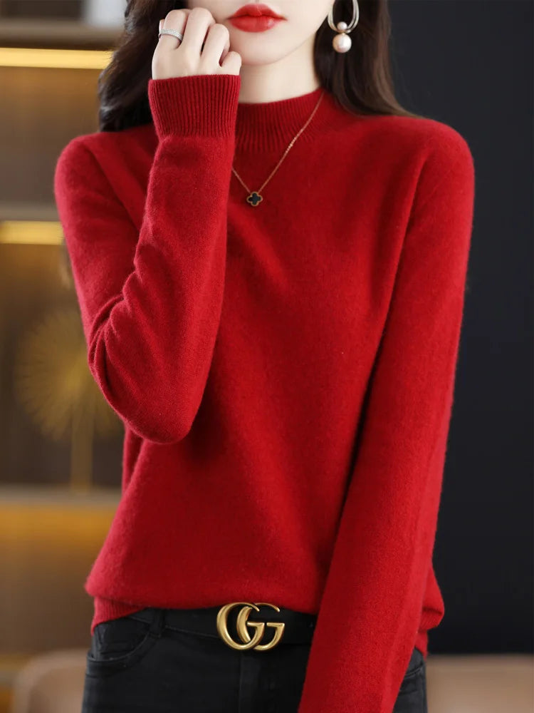 Women's Pure Woolen Slim Knitted Cashmere Sweater