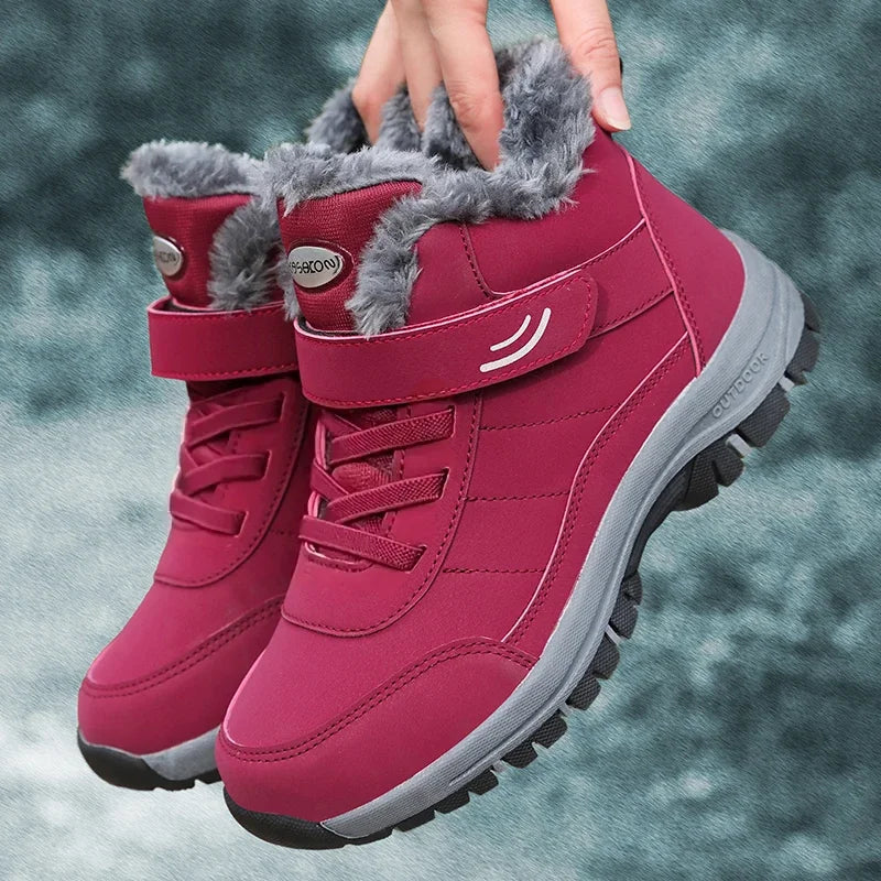 Warme, pelzgefütterte Damen-Winterstiefel – Knöchelhohe Plateau-Schuhe, rutschfeste, wasserdichte Winterstiefel