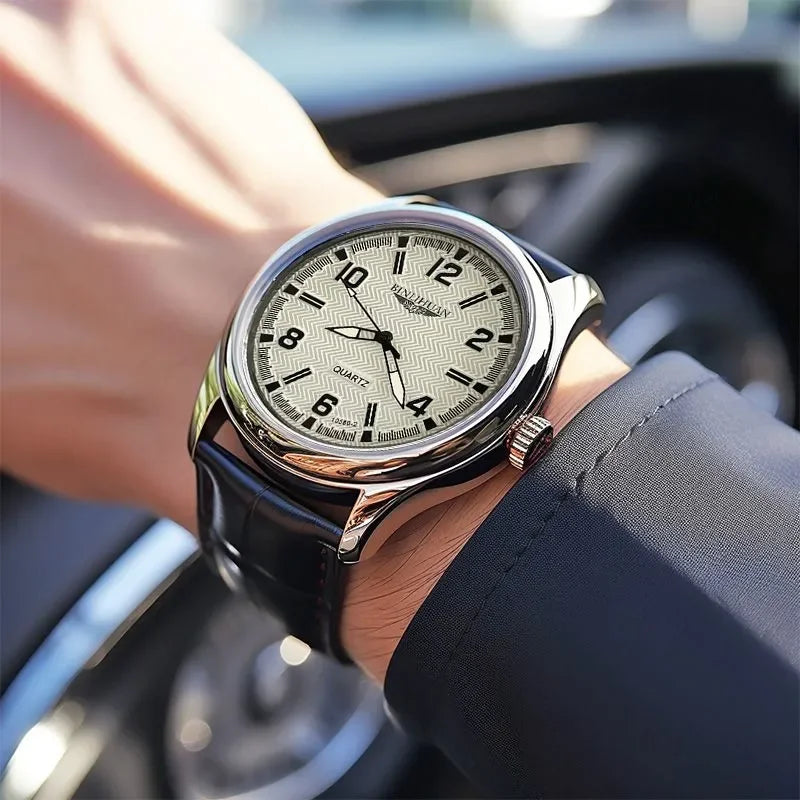 Wasserdichte Herren-Quarzuhr – Analoge Armbanduhr mit Lederarmband