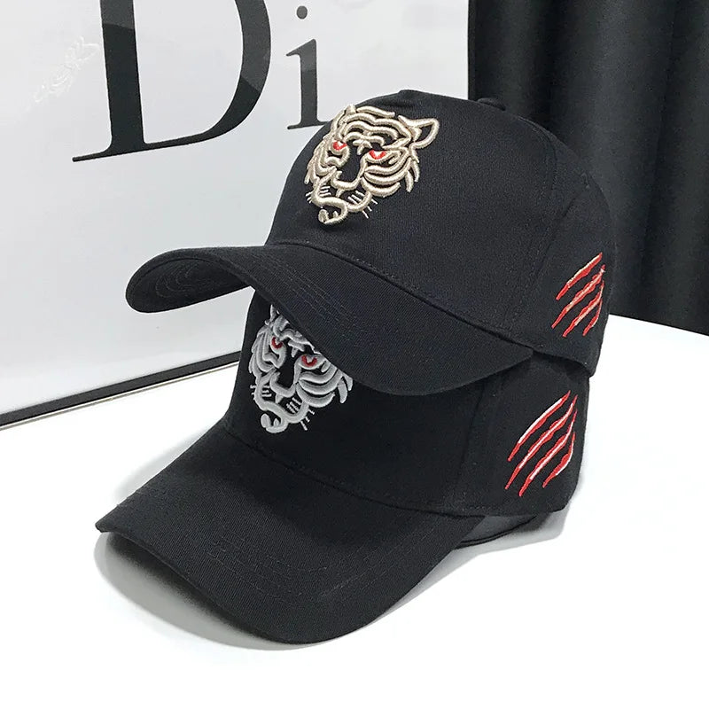 Baseballkappe mit Tigerstickerei – Unisex-Baumwoll-Snapback-Kappe