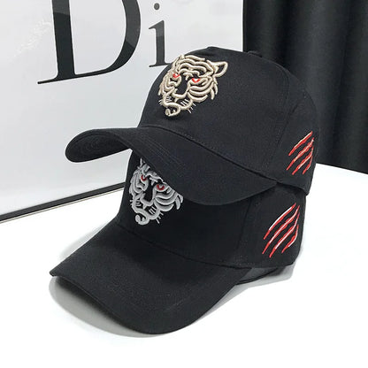 Baseballkappe mit Tigerstickerei – Unisex-Baumwoll-Snapback-Kappe