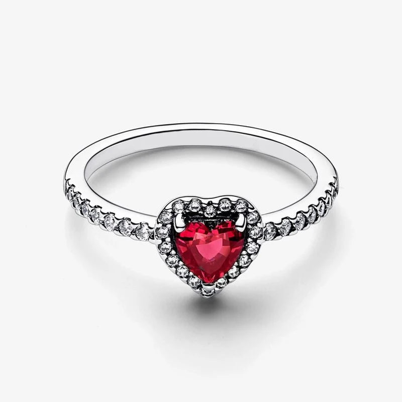 Red Heart Cubic Zircon Silver Ring