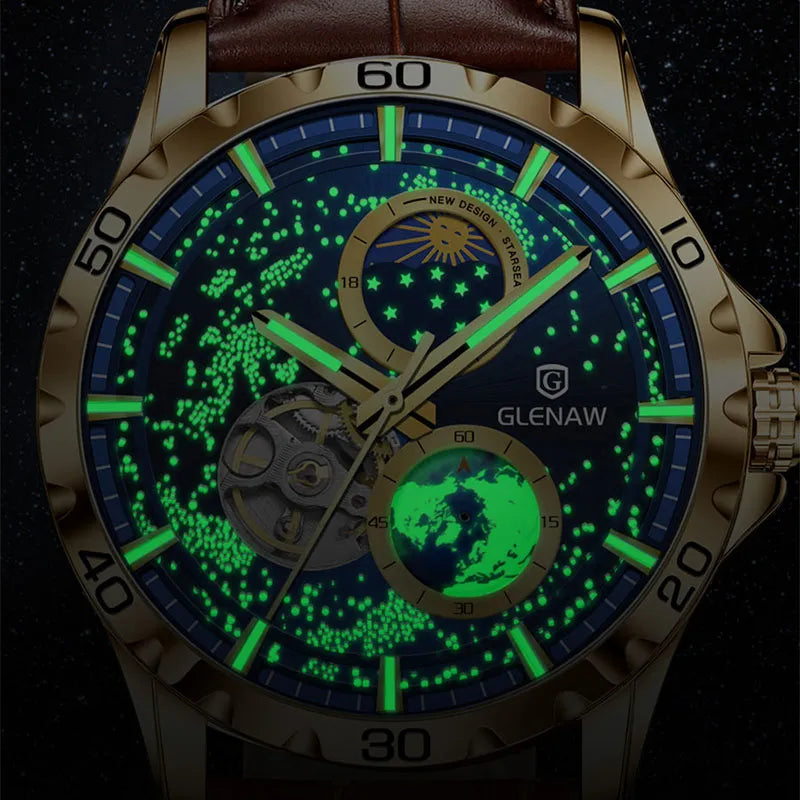 Rotating Earth Double Second Hand Wrist Watch