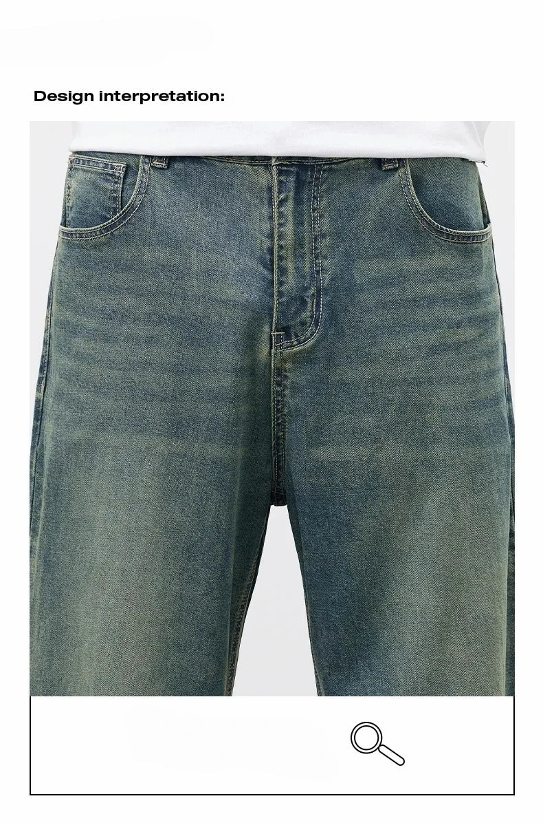 Jean en denim à lisière brute coupe droite décontractée pour hommes