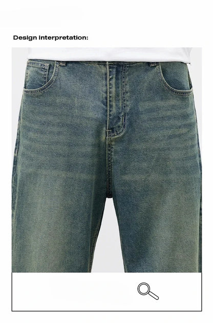 Jean en denim à lisière brute coupe droite décontractée pour hommes