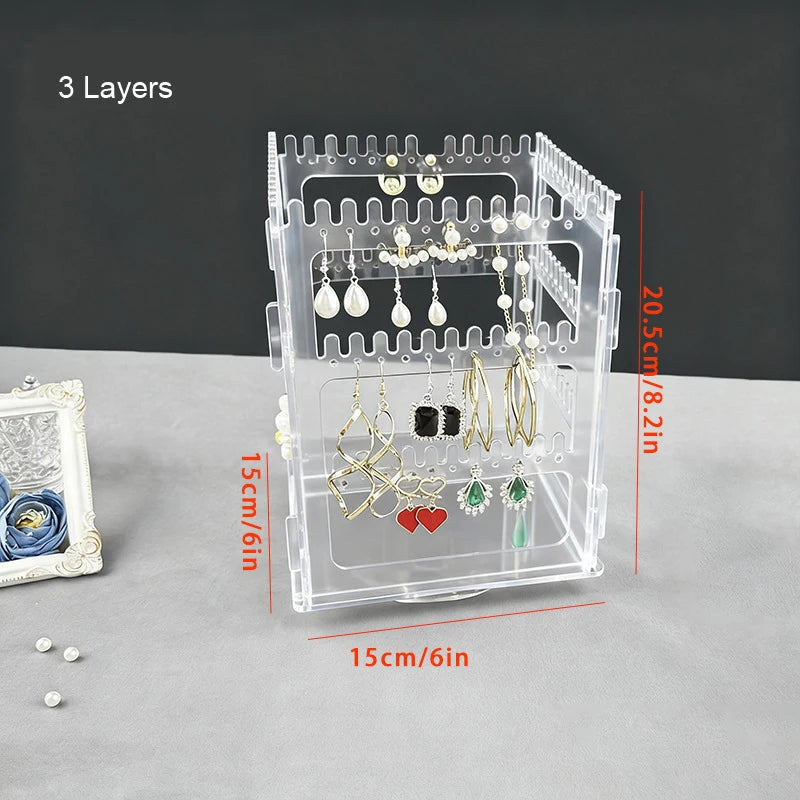 360° drehbarer Schmuckorganizer aus Acryl – Ohrringständer, Halsketten- und Armbandhalter