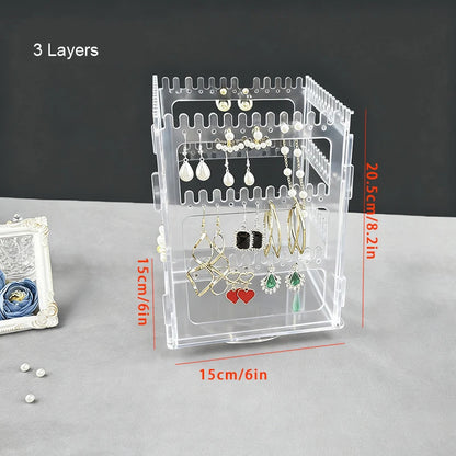 360° drehbarer Schmuckorganizer aus Acryl – Ohrringständer, Halsketten- und Armbandhalter
