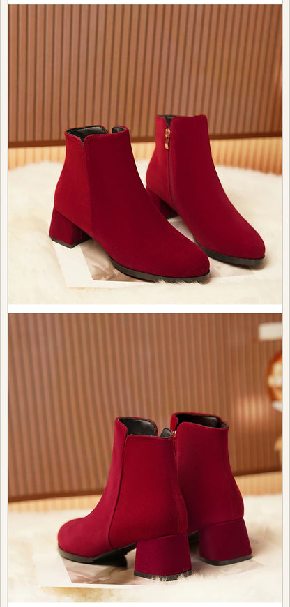 Women's Mid-Heel Wool Warm Ankle Boots