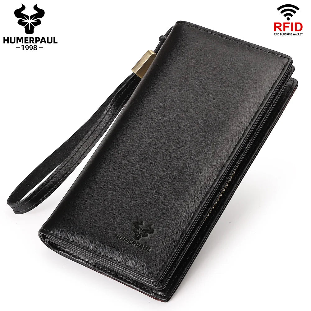 Men’s Leather Long Wallet Clutch with Phone Pocket – RFID Blocking Credit Card Holder