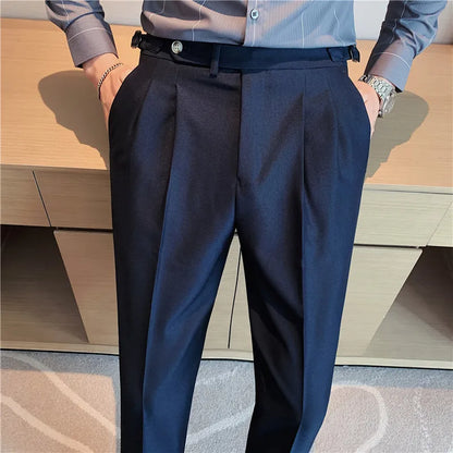 Men’s Classic Slim Fit Office Trousers - High Waist Vintage Pants