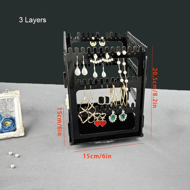 360° drehbarer Schmuckorganizer aus Acryl – Ohrringständer, Halsketten- und Armbandhalter