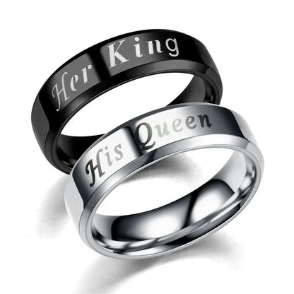 His Queen Her King Matching Couple Rings – Stainless Steel Wedding Bands