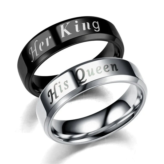 His Queen Her King Matching Couple Rings – Stainless Steel Wedding Bands