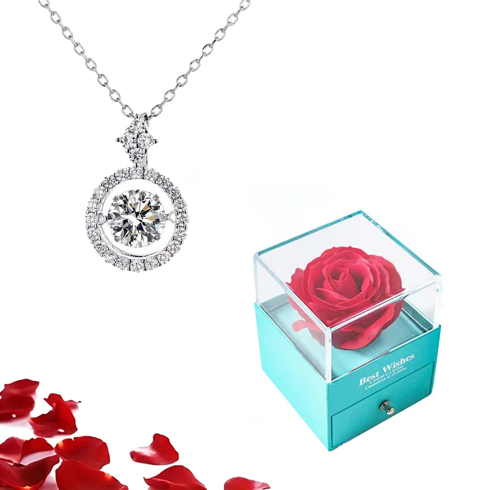 Valentinstag Geschenk Luxus rote Herz Halskette mit Rose Geschenkbox