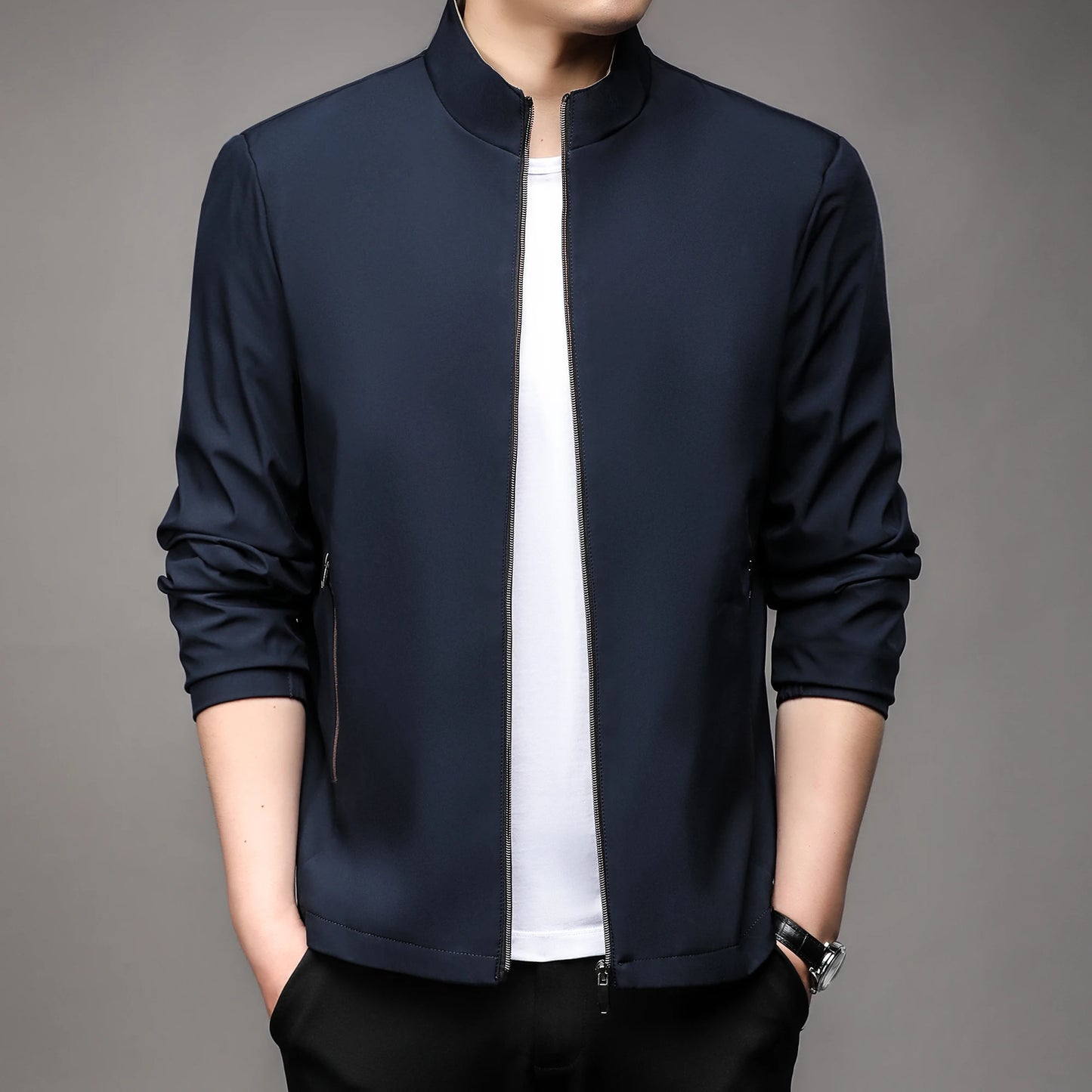 Men's Lightweight Stand Collar Spring Zip-Up Jacket