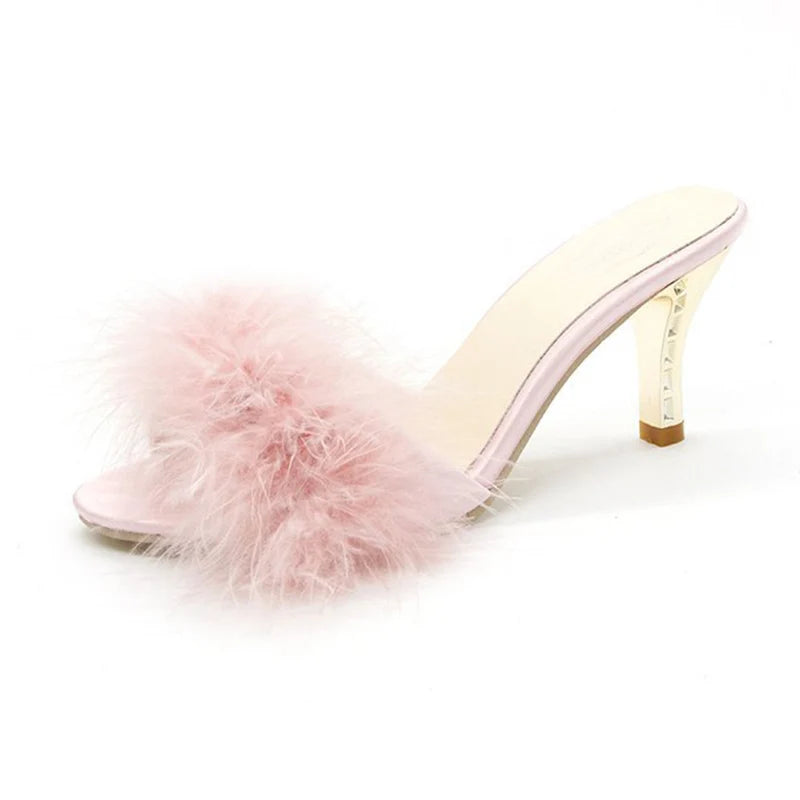 Women's Hairy Stiletto High Heel Fluffy Slippers